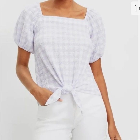 LOFT BLOUSE PURPLE LAVENDER CHECKERED PLAID BLOUSE TOP SIZE XS - Picture 9 of 9